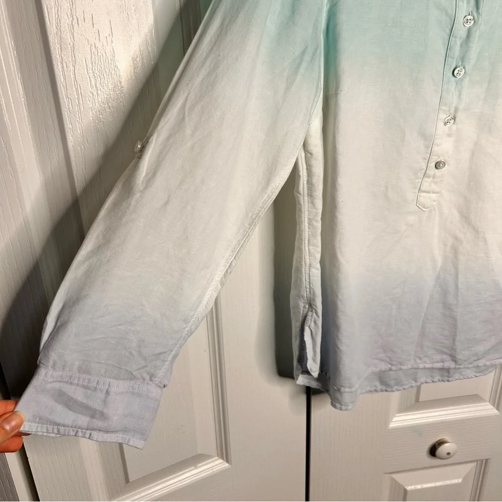 Talbots‎ Petite Linen Blue White Ombre Pullover Coastal Collared Preppy Shirt SP - Picture 5 of 7